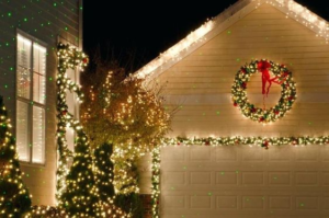 Garage door holiday decorations with lights